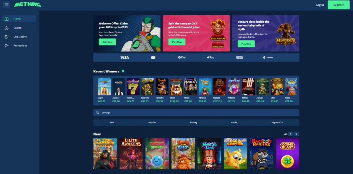 Betmac homepage