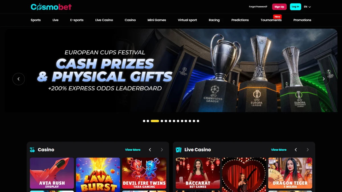 Cosmobet homepage