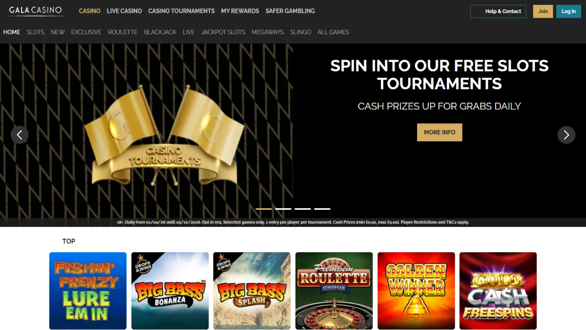 Gala Casino homepage
