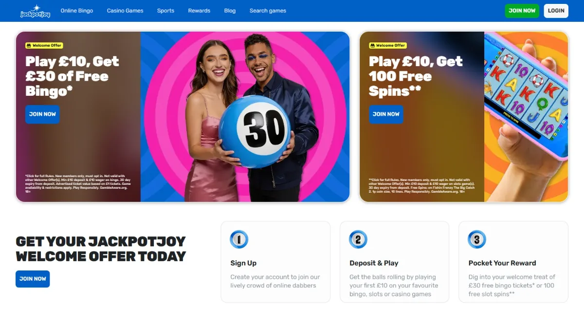 Jackpotjoy homepage