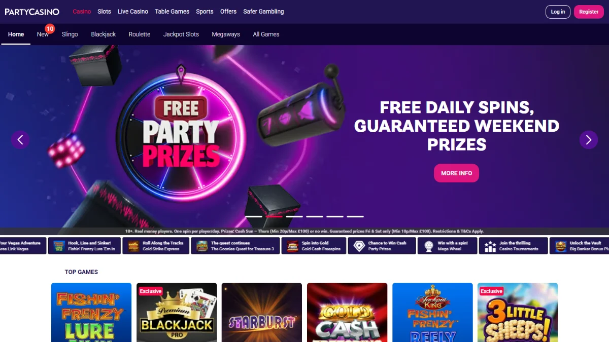PartyCasino homepage