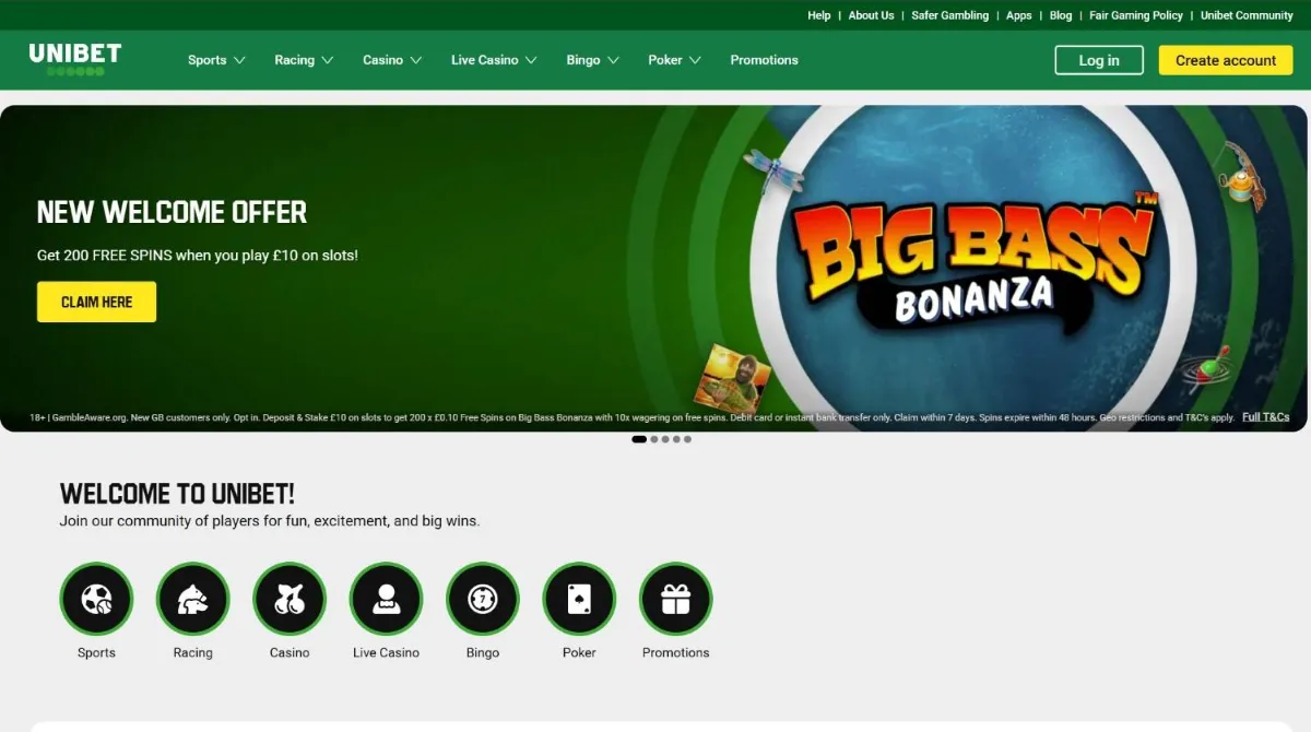 Unibet homepage
